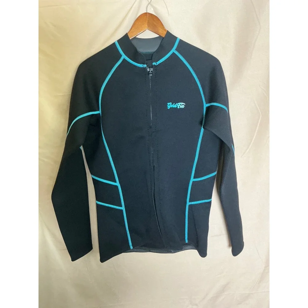 GoldFin Wetsuit Top Women 2XL Black 2mm Neoprene Front Zip Long Sleeve Excellent